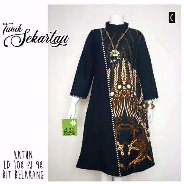 Tunik Sekartaji Tunic Batik Cantik Hitam Sogan Asli Solo Seragam Katun Halus Kantor Kerja JUMBO XXXL