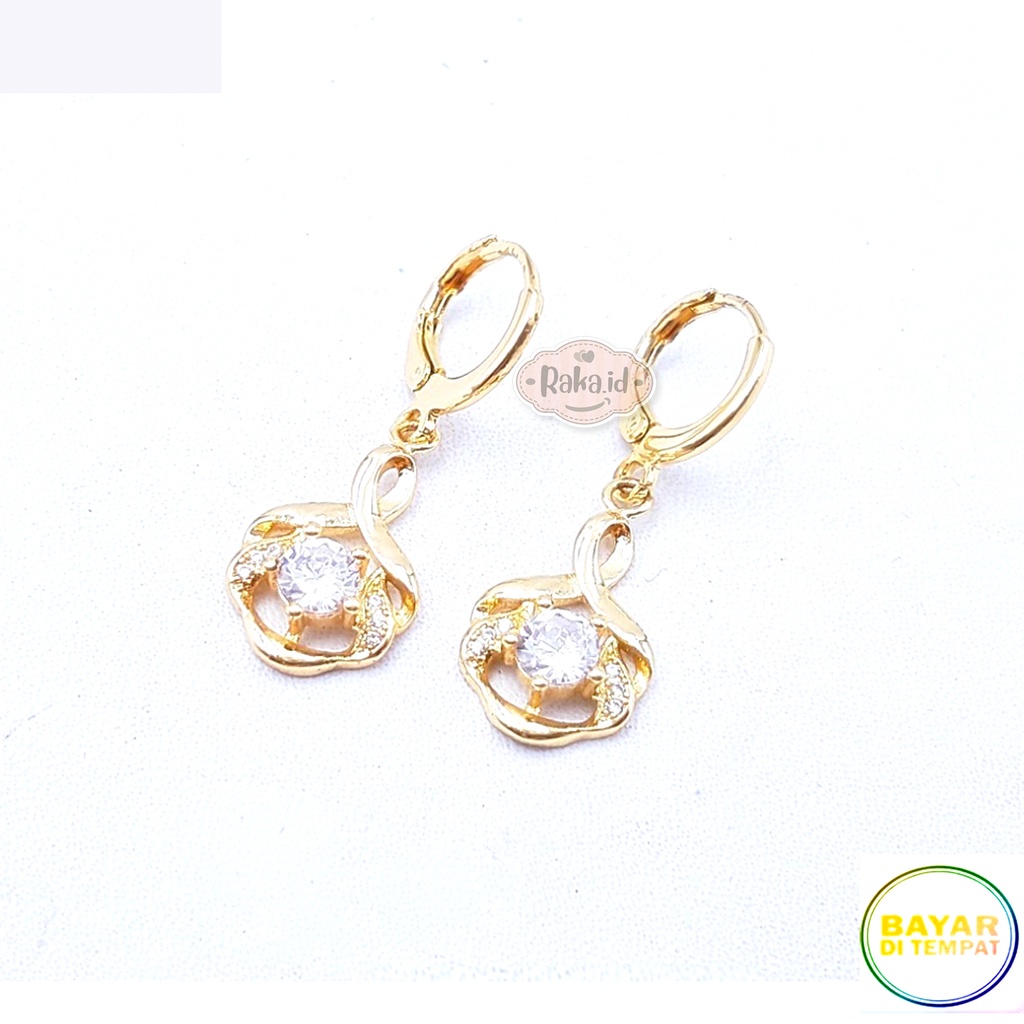 Anting Clip / Klip Motif Bunga Mata Satu Mas Gold Perhiasan Aksesoris Wanita 961