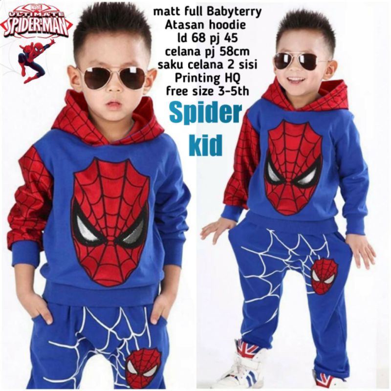 setelan spider kid / sweater anak 3-8 tahun/setelan cowok cewek /kostum karakter spiderman keren