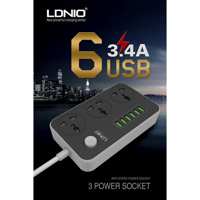 Power Socket Plug With 6 USB Charging Ports US Plug Multi Adapter Smart USB