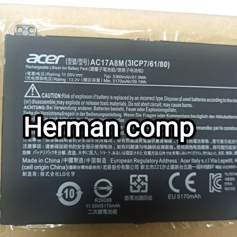 Original Baterai Laptop/Notebook Acer Travelmate X3410 series AC17A8M