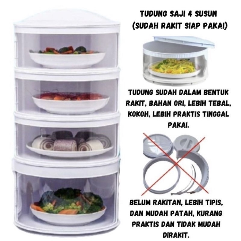 (Sudah Rakit) Tudung Saji 5 Susun Lebih Tebal Food Storage Praktis Rak Penyimpan Makanan 4 Tingkat Sudah Di Rakit dan Siap Dipakai Tempat Penyimpanan Modern Siap Saji Tutup Cover T11 Makassar