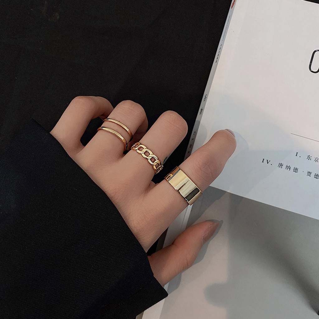 Hu Hu Hu Hu Hu Alat Bantu Pasang Kacamata♡ 3pcs / Set Cincin Model Terbuka Bahan Alloy Gaya Retro Punk Hip Hop Adjustable Untuk Wanita