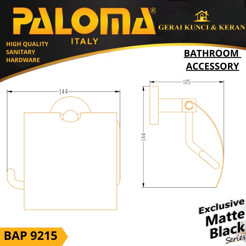 PALOMA BAP 9215 Tempat Tissue Toilet Holder Tisu Gulung Roll WC Mandi Black Hitam