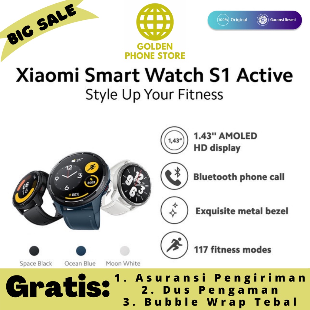 Xiaomi Smart Watch S1 Active Layar AMOLED 1,43&quot; 60Hz Tahan Air 5 ATM* Baterai 470mAh Mode Kebugaran