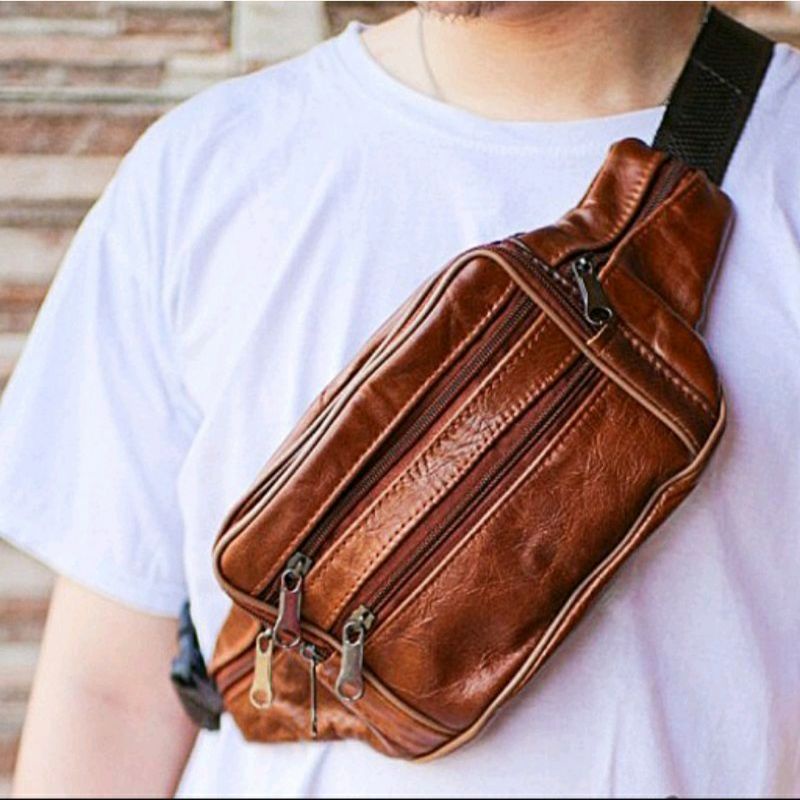 TAS PINGGANG KULIT PRIA DAN WANITA/  Waistbag kulit/tas pinggang cowok /tas pinggang kulit aseli