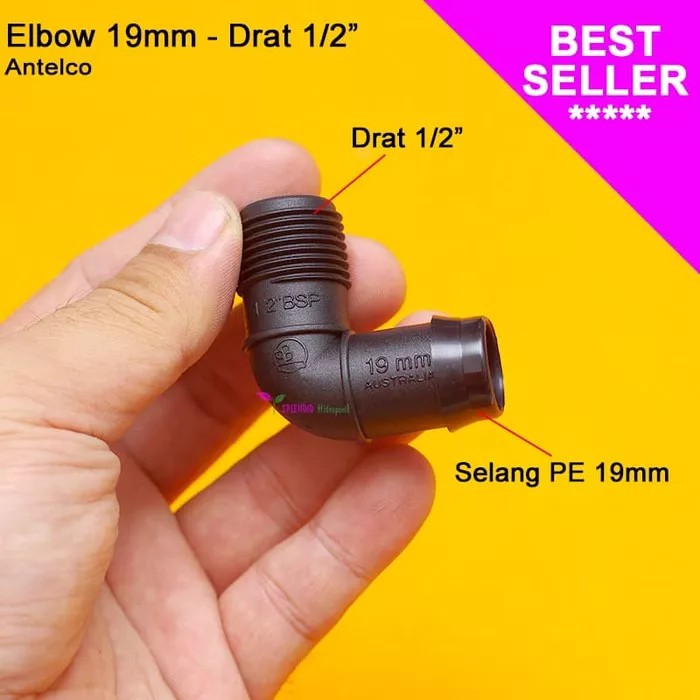 Antelco Connector Elbow Selang PE 19mm ke Drat 1/2 inch
