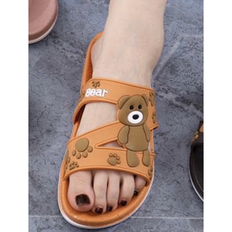 Sandal slop Jelly wanita zigzag motif bear cute cantik keren Import Mokaya / size 37-41( 2059-B-2Ag4)-Tan