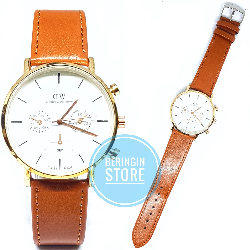 JAM TANGAN PRIA WANITA DW DANIEL WELLINGTON D690 TALI KULIT - TERMURAH