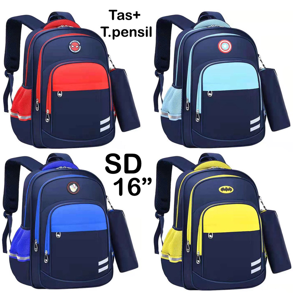 Tas Tempat Pensil  SD Tas Anak Sekolah Laki Laki 2066 Perempuan Unicorn Frosen Ultraman Spiderman Batman Captain Karakter