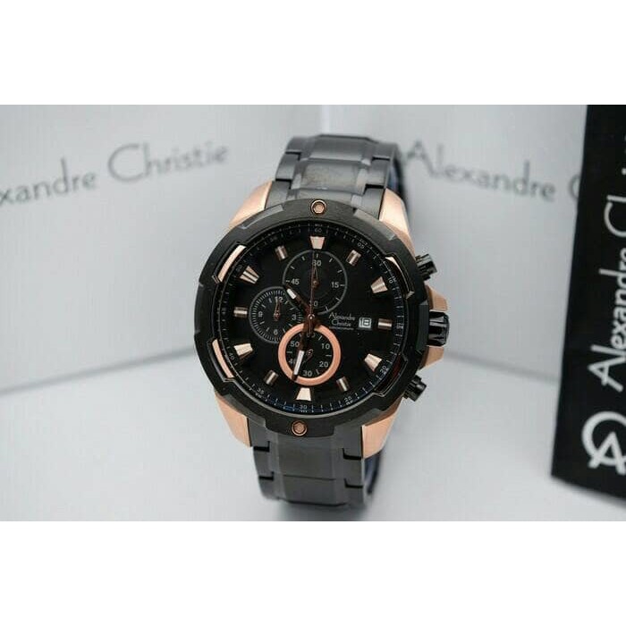 JAM TANGAN ALEXANDRE CHRISTIE AC 6305 PRIA ROSEGOLD BLACK ORIGINAL