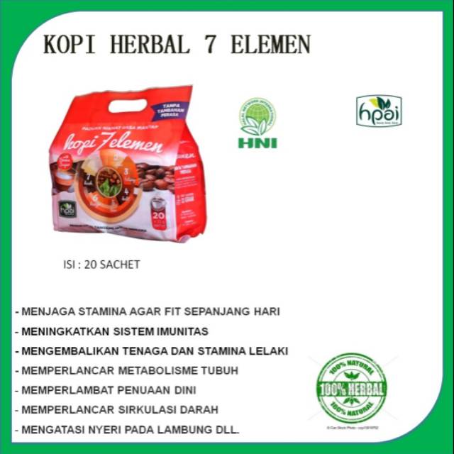

KOPI HERBAL 7 ELEMEN_HNI HPAI ISI 10 PCS produk halal