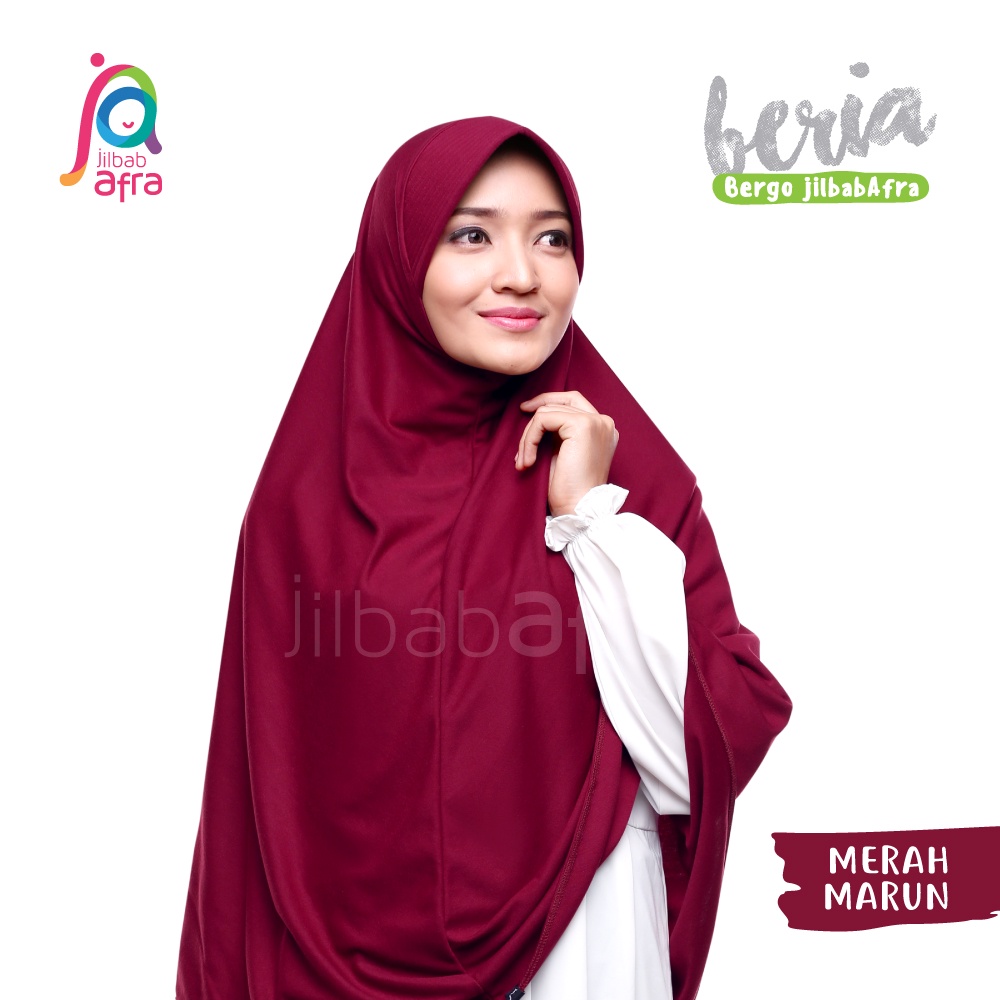 Jilbab Beria - Bergo Jilbab Afra (Arfa) - Hijab Instan Bahan Kaos, Adem, Lembut & Nyaman-Merah Marun