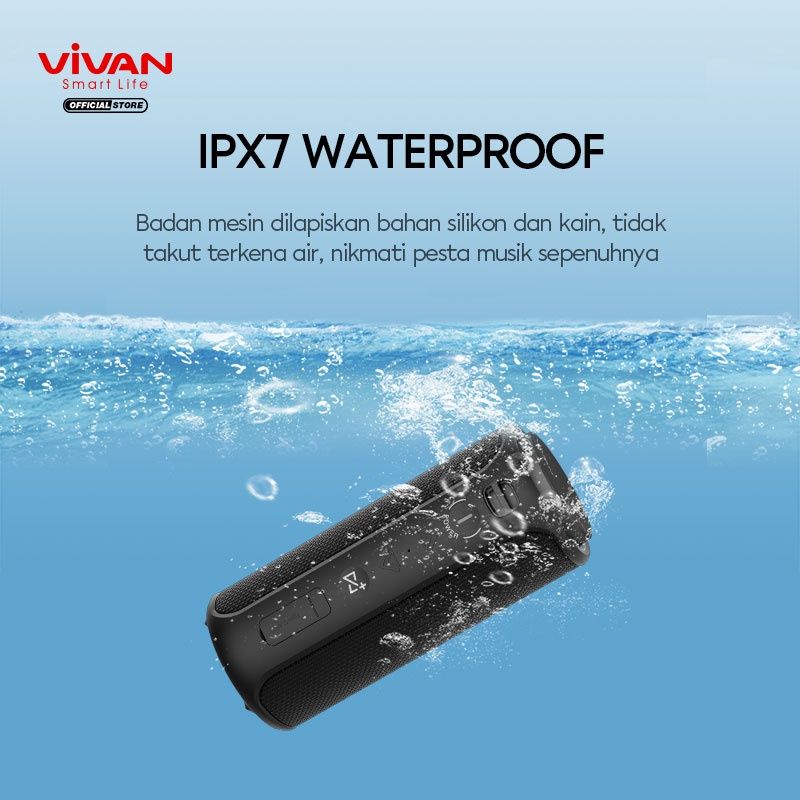 (VROFFSTORE) Vivan Bluetooth Speaker VS30 Portable Waterproff IPX7 Subwover 20Watt 15 Jam playtime Garansi 100% Original