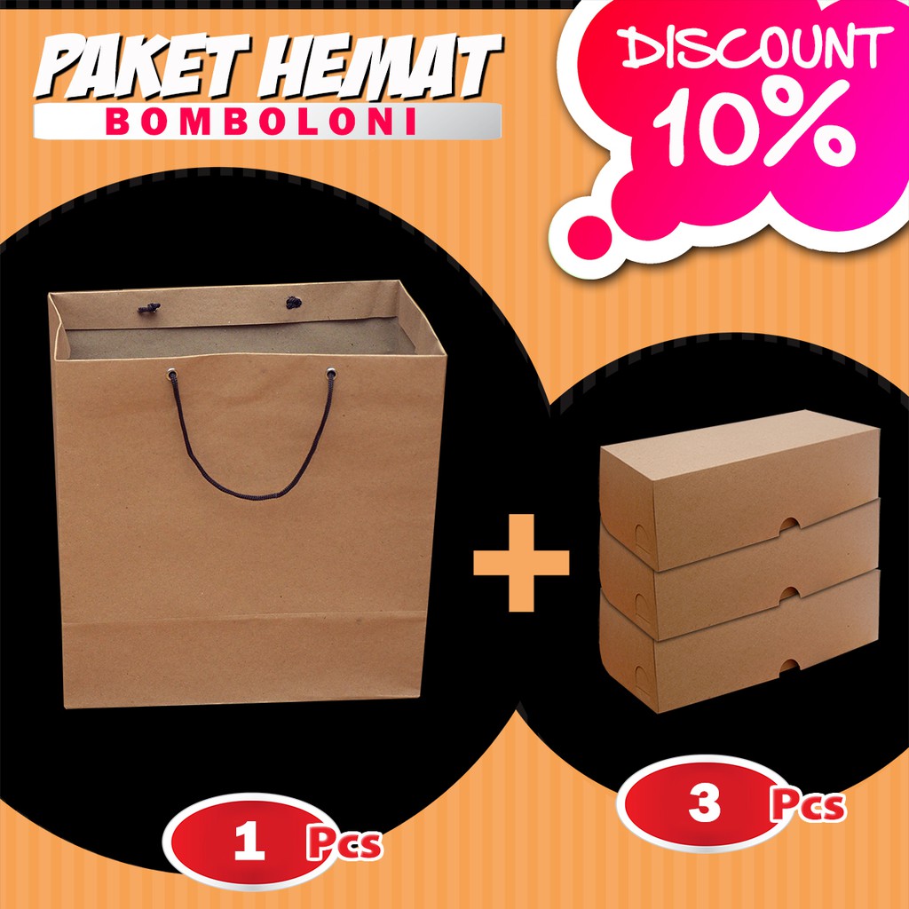 

Paket Paper Bag COKLAT + Box Bomboloni COKLAT | Dus Bomboloni (1 PB + 3 Box) (10 set)