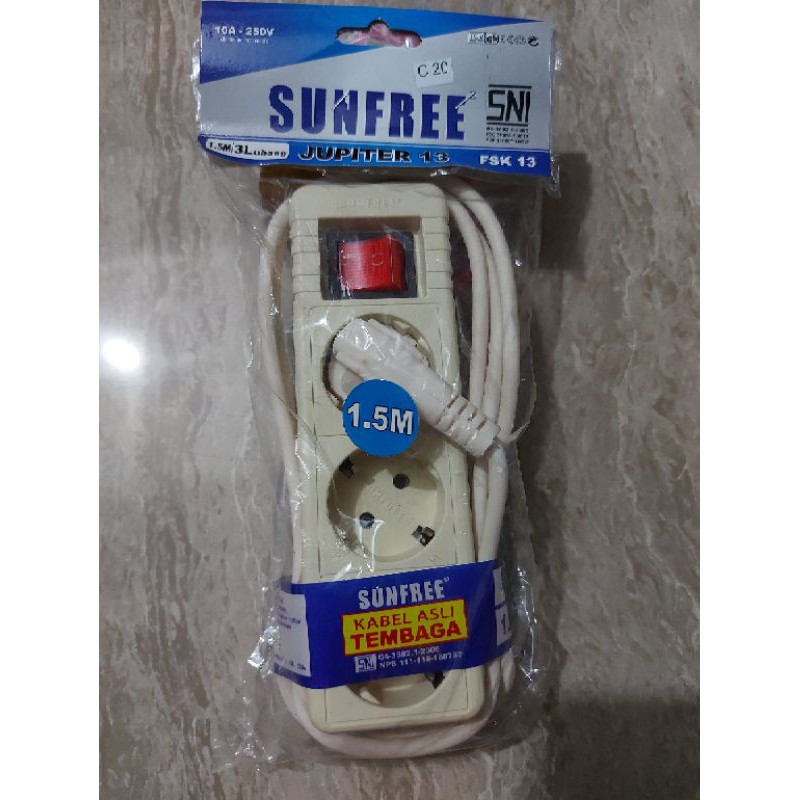 Stopkontak + Kabel Sunfree (3/ 4/ 5 Lobang + 1.5 Meter) Kabel Olor T Arde Jupiter 13 14 15 Sunfree