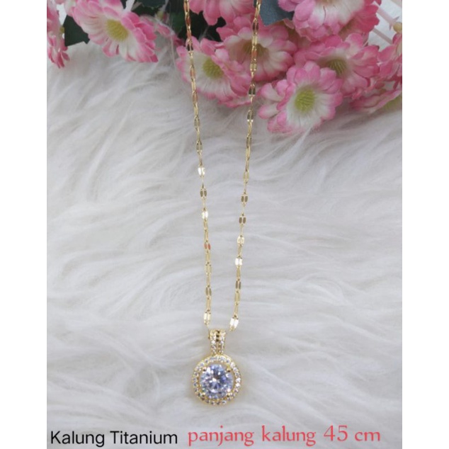 kalung titanium emas model rantai liontin batu permata