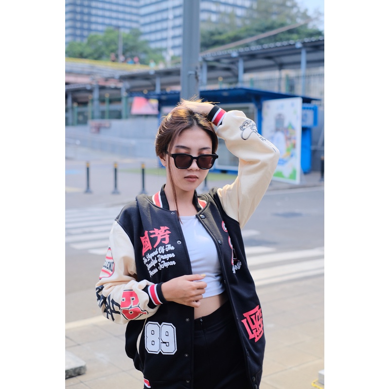 SKULLEND Jaket Varsity Baseball Vintage Pria Wanita - Kuniyoshi