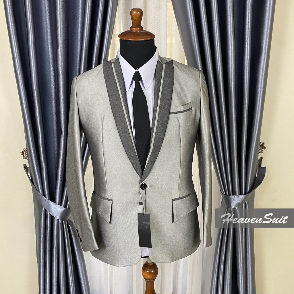 Setelan Jas dan Celana Formal Pria - Jas Formal Kilap Pria - Jas Wool Abu List