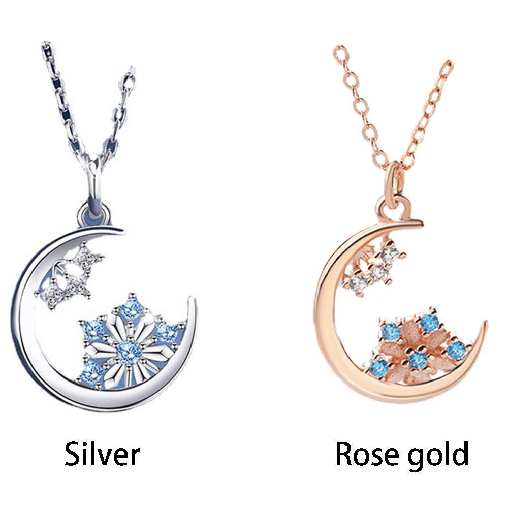 Lily Stars Moon Charm Kalung Wanita Aksesoris Perhiasan Berlian Snowflake Necklace