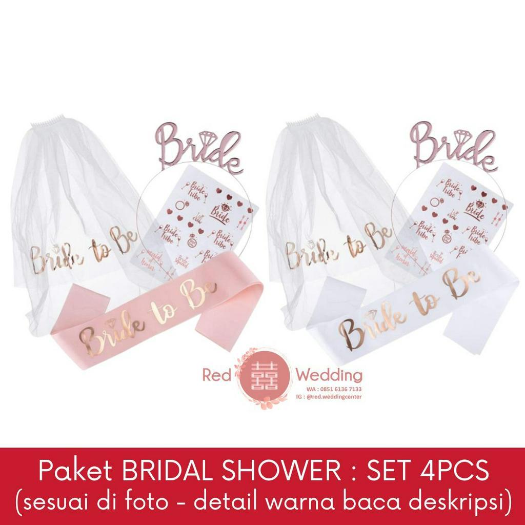 Paket BRIDAL SHOWER 4PCS SET Lengkap Kualitas Premium Bride To Be / TEAM BRIDE