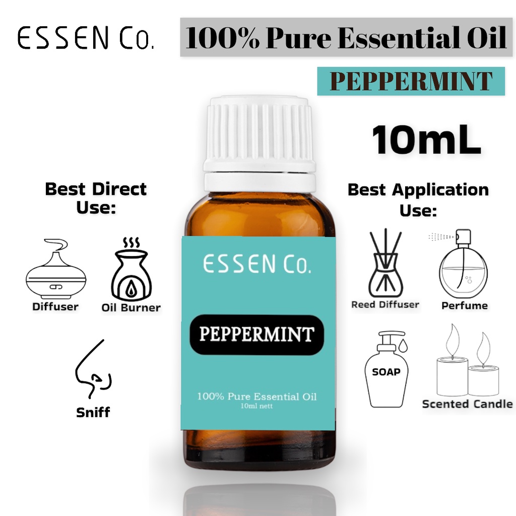 Essen Co Peppermint Essential Oil Aromatherapy 100% Pure Aromaterapi Daun Mint Murni 10ml