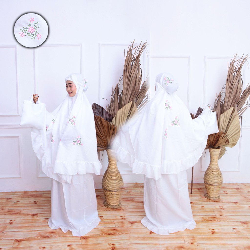 Pusat Mukena Bordir - Mukena Dewasa Warna Putih Full Bordir Premium Terbaru