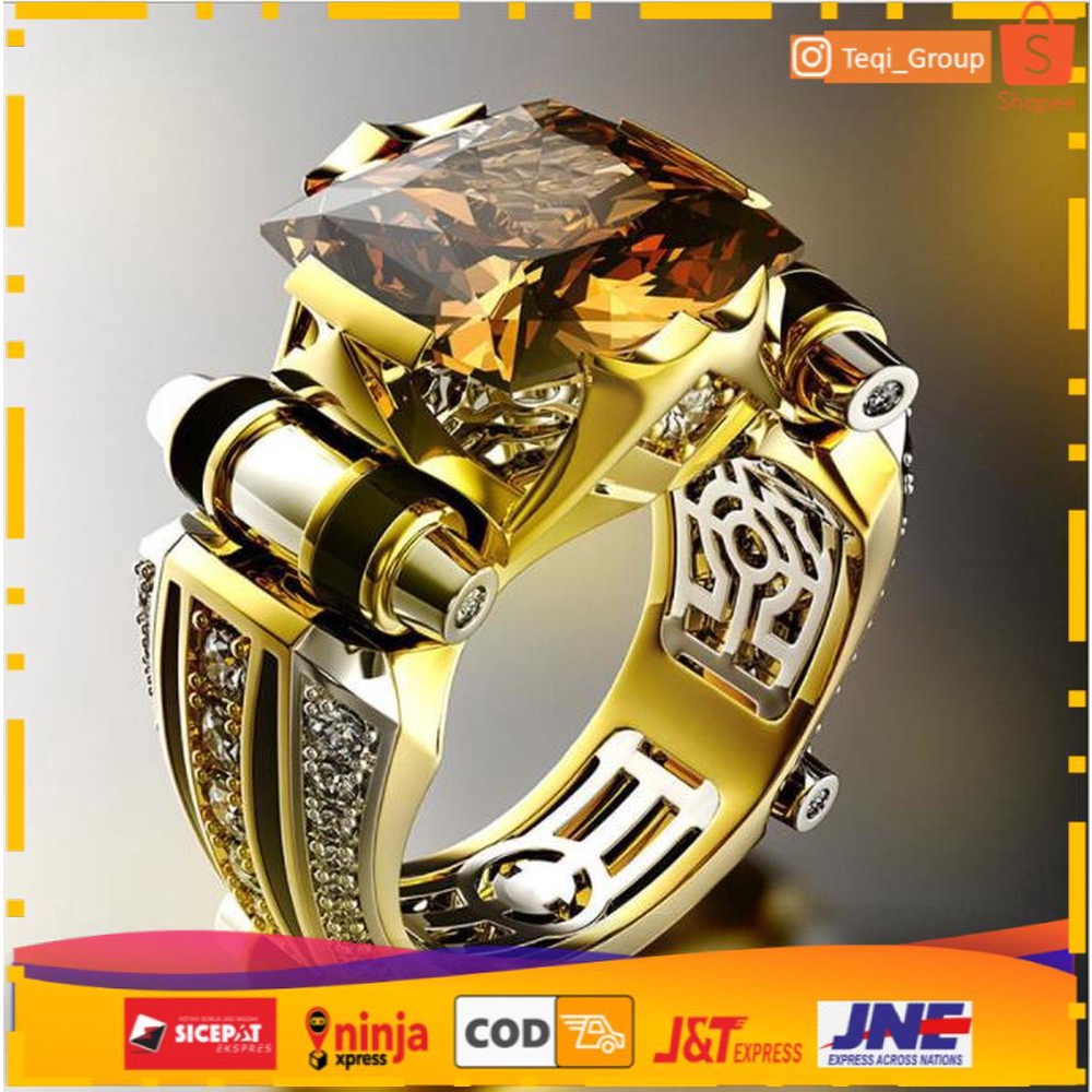 Cincin Kawin Batu Permata Kristal Hitam Coklat Aksesoris Fashion Pria Wanita Emas Perak Rings