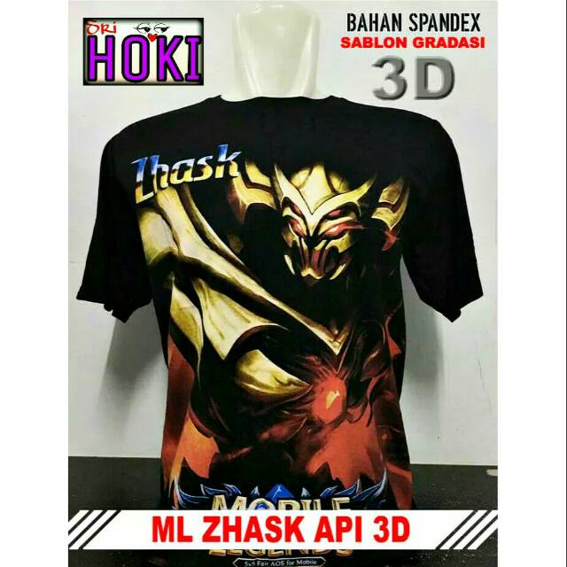Baju Kaos Distro Mobile Legend ML Zhask Api 3D Katun Spandex Cowok Cewek Remaja Dewasa