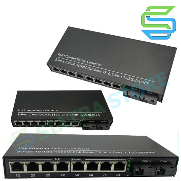 Media Converter Ethernet Fiber Switch 2 FO 8 LAN POE Gigabit / 2 Port FO 8 POE Gigabit LAN