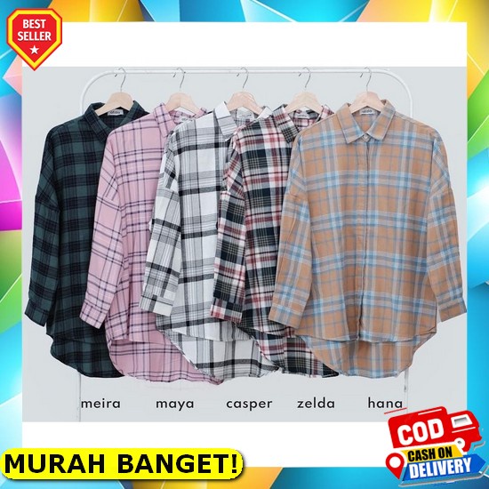 Kemeja Tartan Oversize Livia / Kemeja Kotak Oversize / Kemeja Wanita / Kemeja Flanel / Kemeja Lengan