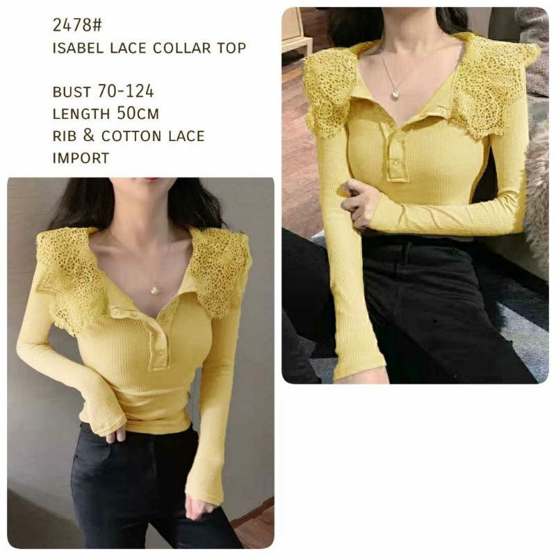 MDLV ~ 2478 Isabel Lace Collar Top Atasan Lengan Panjang Blouse Import Blouse Premium Fashion Import