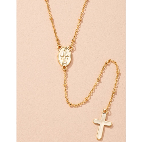 LRC Kalung Fashion Golden Coin Head Cross Alloy P60504