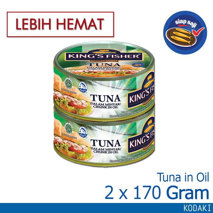 

Terlaris Paket 2 pcs King's Fisher Tuna Kaleng Minyak Nabati Tuna in Oil 170 g Spesial