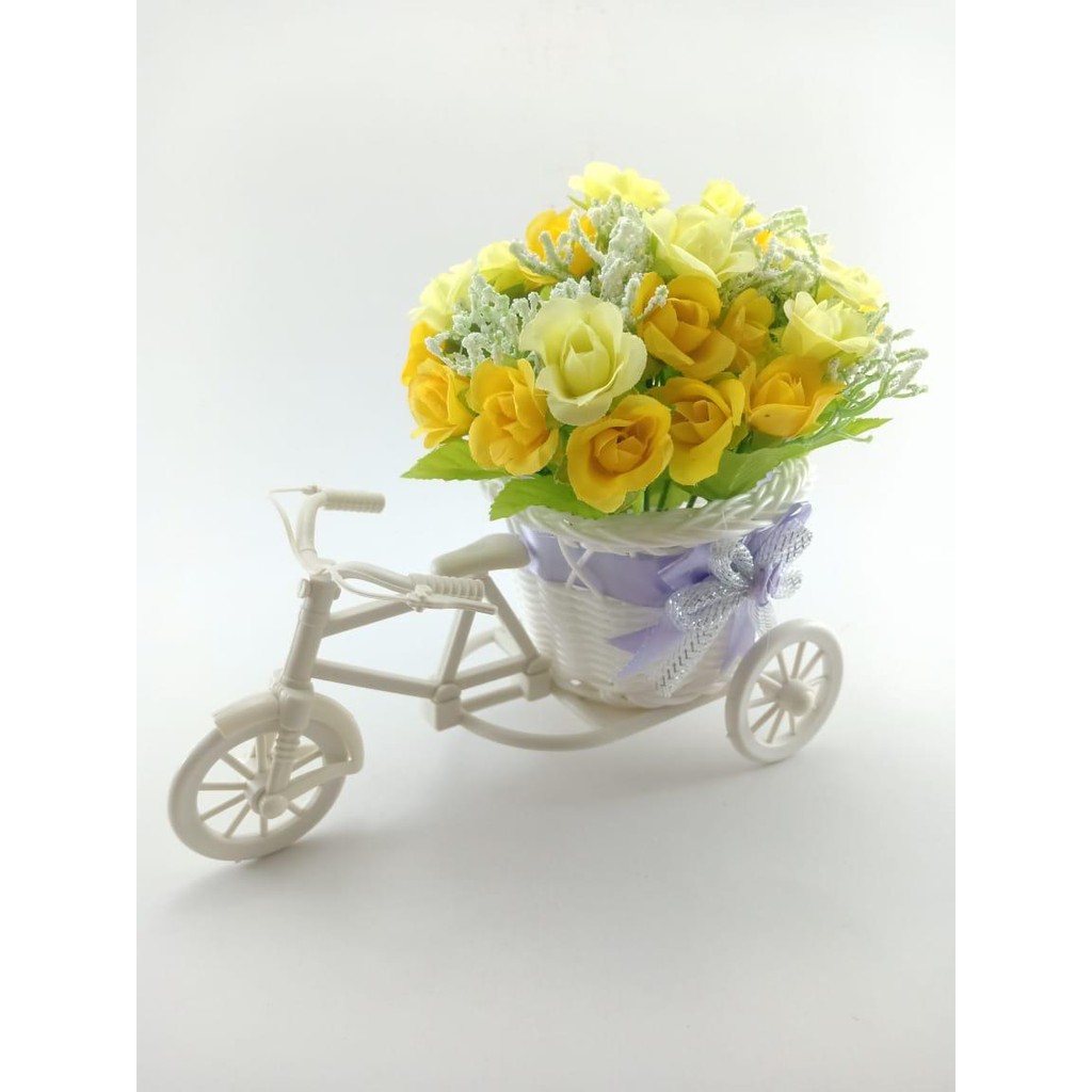 COD BUNGA SEPEDA MAWAR RATTAN BIKE BICYCLE  BUNGA PLASTIK  TANAMAN HIAS SEPEDA DEKORASI RUMAH BS6601-KUNING