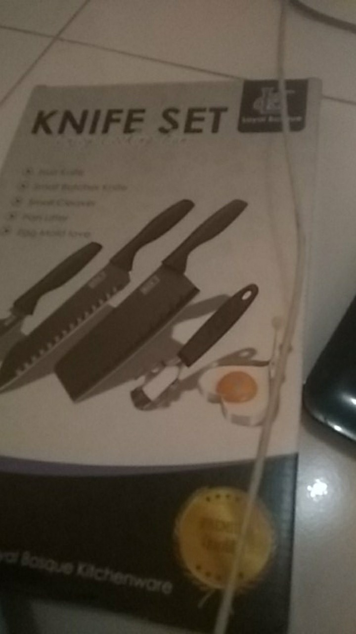 Set Pisau Dapur Hitam 5 Pcs In 1 Cetakan Telur Chef Knife Cleaver