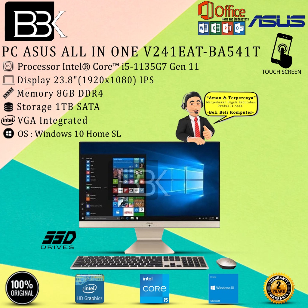 PC ASUS ALL IN ONE V241EAT-BA541T I5-1135G7 8GB 1TB TOUCH FHD W10