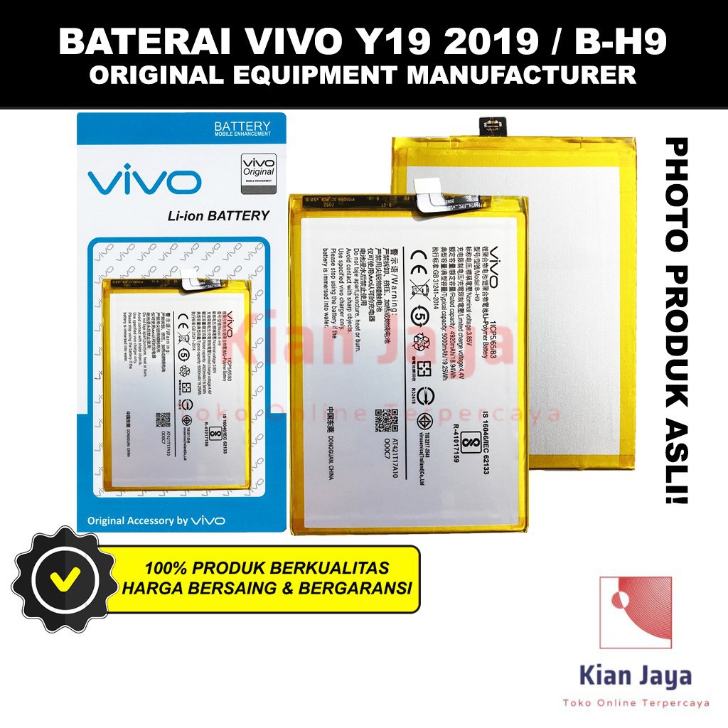 Baterai Vivo Y19 2019 / B-H9 Original OEM Batre Batrai Battery Hp Y 19 BH9 Ori