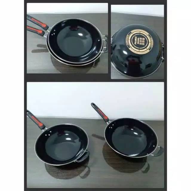 [ COD ] Wajan Anti Lengket enamel 34cm dan 36Cm Gagang 32Cm/ Wajan enamel Anti Lengket