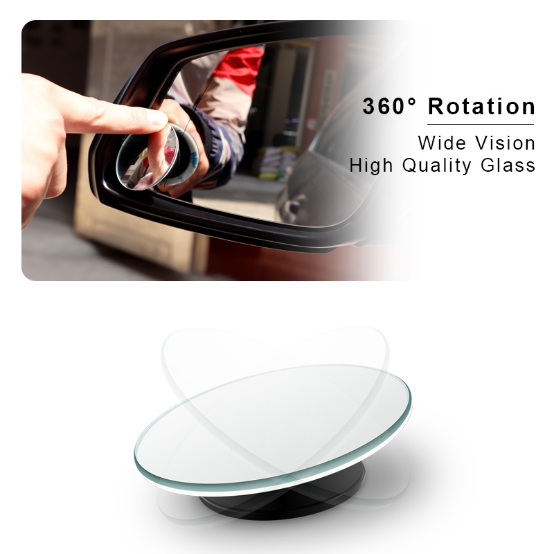 Kaca Spion Mobil Cermin Bulat Kecil 360-derajat Dapat Disesuaikan ultra-clear frameless Bantu Bolak Balik Kaca Cermin blind spot mirror