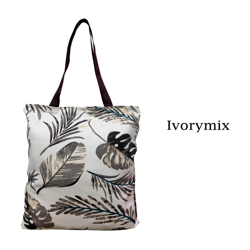 TOTE BAG / TOTEBAG KANVAS DENGAN RITSLETING KUAT DAN TRENDY / TAS TOTE MOTIF IVORYMIX
