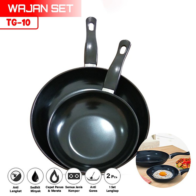 PROMO Wajan teflon 2in1 18cm &amp; 23cm Wajan Set isi 2pcs Warna Hitam teflon serbaguna wajan pengggorengan Panci Penggorengan anti lengket wajan dan teflon hitam TG-10