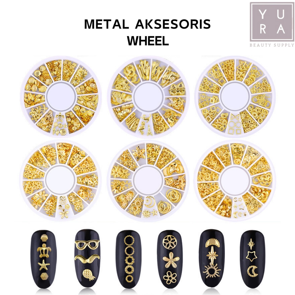 METAL AKSESORIS WHEEL nail art Frame bulan bintang ring / Hiasan kuku palsu Metal GOLD DIY CRAFT ACCESORIES MIX