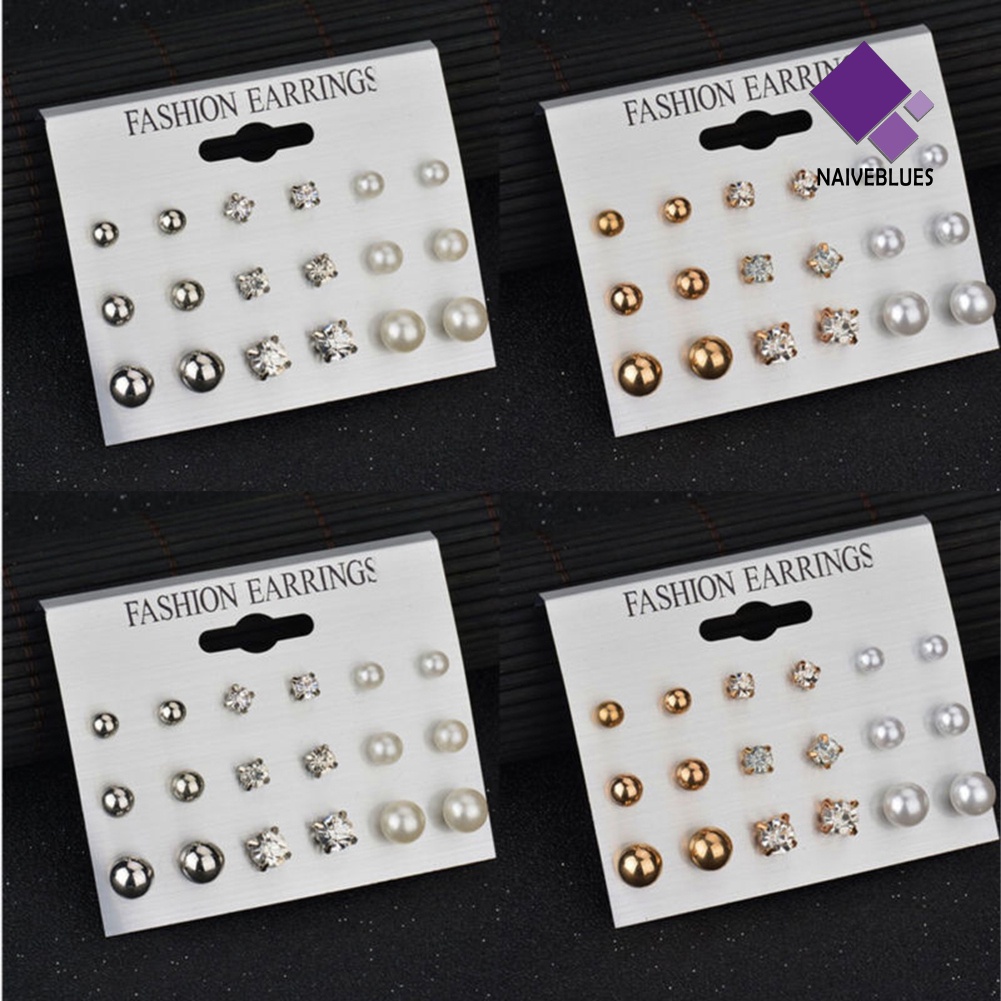 9 Pasang Anting Stud Berlian Imitasi Untuk Wanita