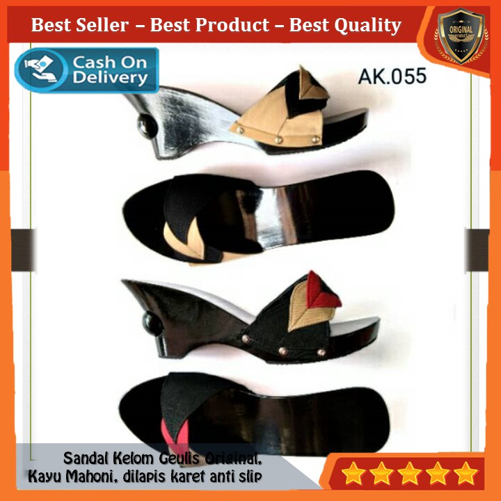 Kelom Gelis Wedges Sandal Wanita Terompah Sendal Kayu Modern, Kelom Geulis Model No AK055 COD