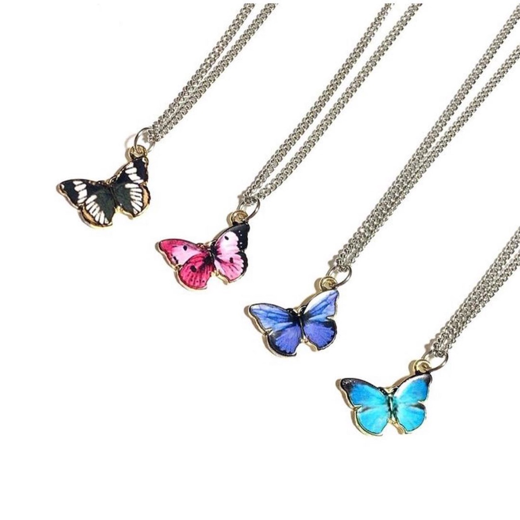 Gaya Korea LISA gaya yang sama ins baja titanium kalung wanita colorful dream butterfly liontin stai