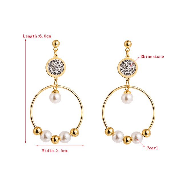 LRC Anting Tusuk Fashion Golden 14k Yellow Gold Earrings With Rhinestones D59926