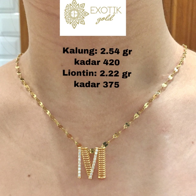 Kalung emas gucci kadar 420 dan liontin emas M kadar 375