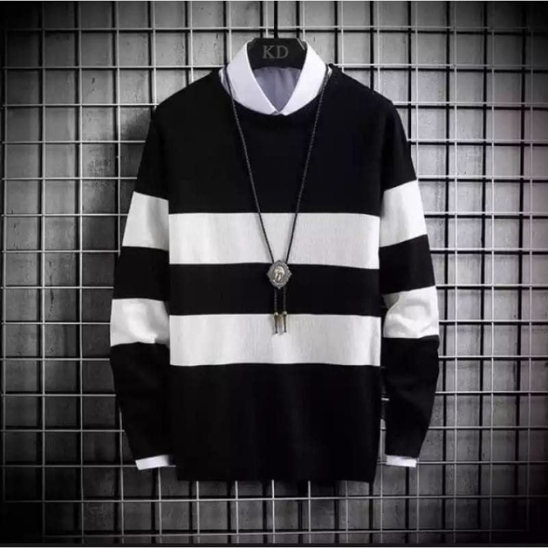 SWEATER RAJUT PRIA  / WANITA O NECK BAHAN RAJUT  KERAH PENDEK TURTLE NECK STRIPE