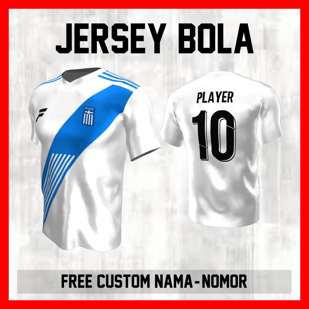 Kaos Bola Jersey Yunani Timnas Negara Garis Bahu Baju Custom Nama dan Nomor Punggung - 246